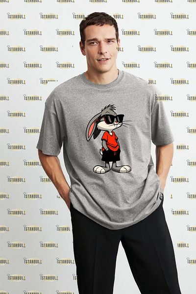 aynewmoda Oversize T-shirt - Cool Rabbit Printed