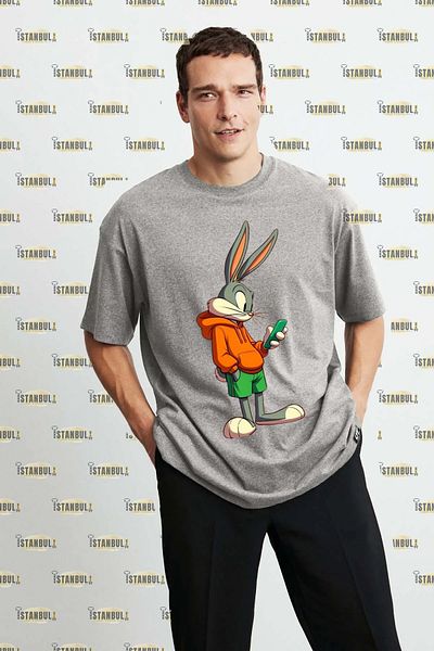 aynewmoda Oversize Rabbit Printed T-Shirt