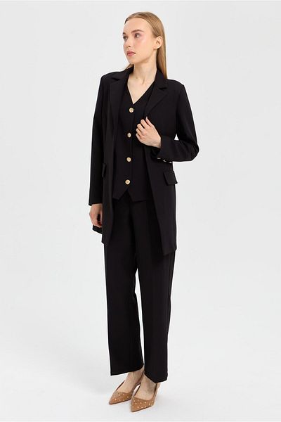Esswaap Black Vest and Jacket Pants Set