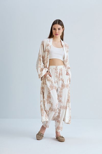 forte bella Long Belted Linen Women's Kimono Set