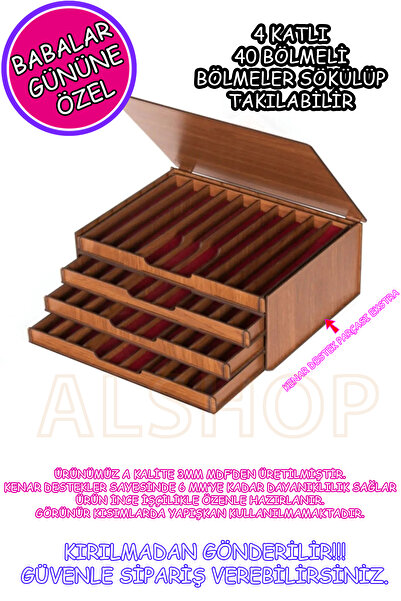 ALSHOP Babalar Günü Hediyesi Hediyelik Tesbihlik Mdf Tesbih Kutusu Ahşap 4 Ka...