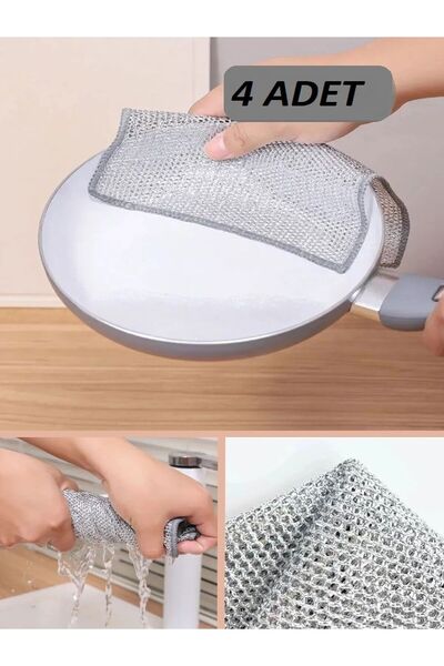Özasya AVM (4 Adet )  Paslanmaz Telli Bulaşık Bezi Kir Pas Sökücü Sihirli Tem...