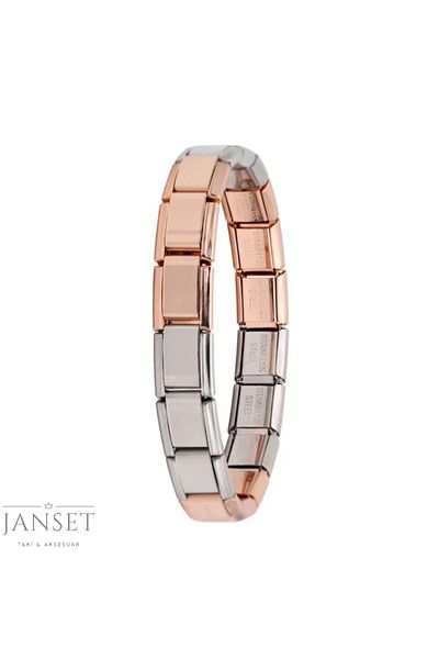 Janset Cord Model Steel Bracelet - Silver Rose Color 9mm - 316L Anti-Tarnish Steel Bracelet