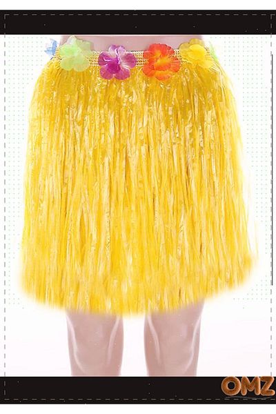 OMZ Yellow Colored Tasseled Hawaiian Luau Hula Skirt - 50cm, Adult and Children Matching, Children's Educational Toys