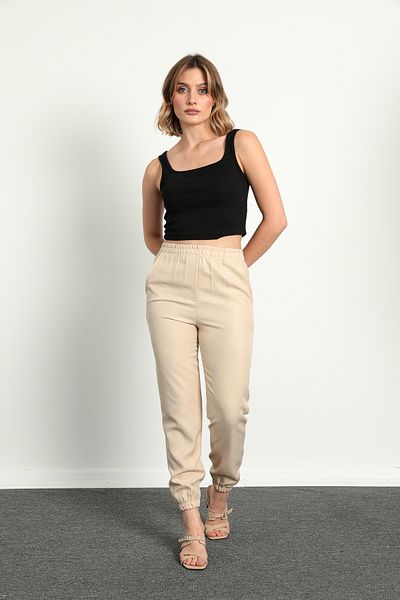 ModaPlaza Women's Linen Trousers - Elastic Legs