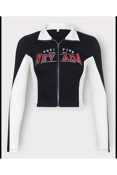 Gofeel Nev Ada Detailed Posi Tive Zippered Crop Top