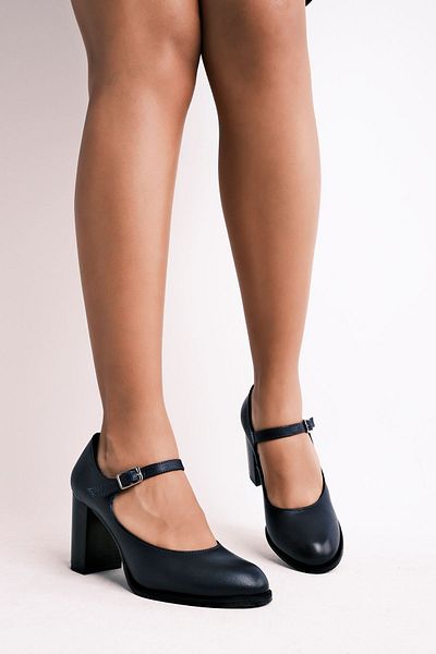 Lal Shoes & Bags Pantofi cu toc Sharon din piele naturală pentru femei - bleumarin cu curea frontală
