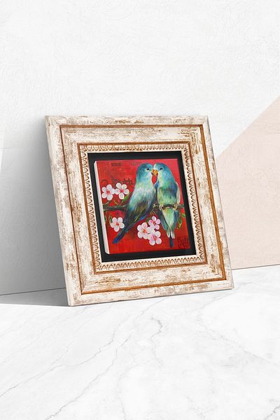 Pinecone Pictură pe perete cu piatră de pasăre, decor de perete înrămat, artă de perete Tk1-209