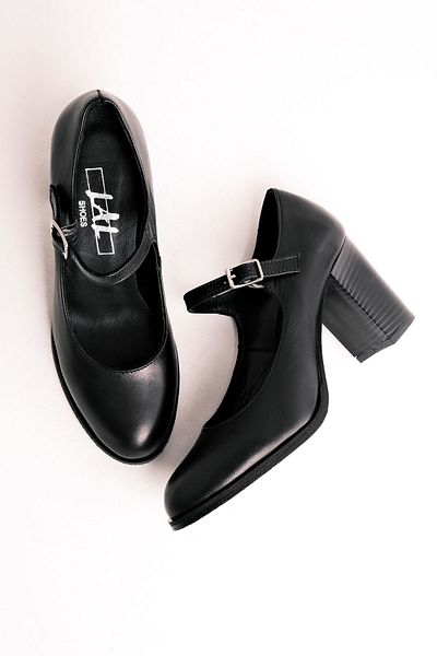 Lal Shoes & Bags Sharon Pantofi cu toc pentru femei din piele naturală neagră - curea frontală