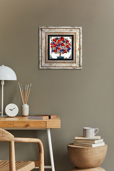Pinecone Pomegranate Tree Stone Wall Painting Framed Wall Decor Wall Art