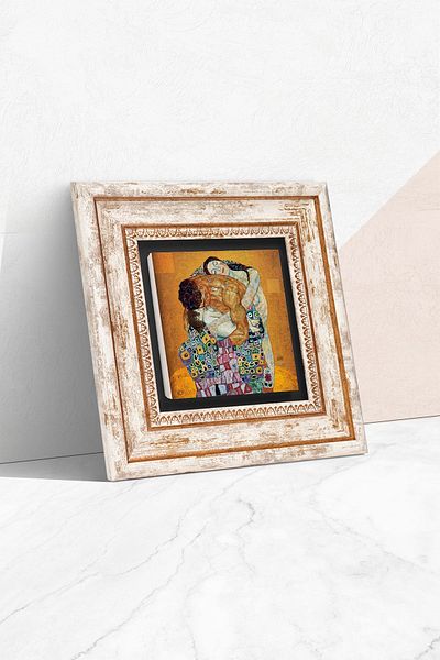 Pinecone Gustav Klimt Family Hug Πέτρινη ζωγραφική τοίχου με κορνίζα Διακόσμηση τοίχου