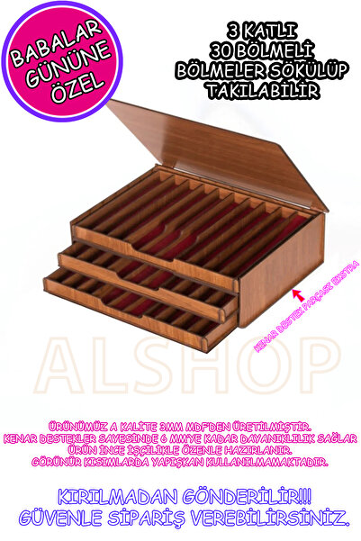ALSHOP Babalar Günü Hediyesi Hediyelik Tesbihlik Mdf Tesbih Kutusu Ahşap 3 Ka...