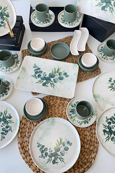 Keramika Eucalyptus Green Breakfast Set - 6 Person, 29 Pieces