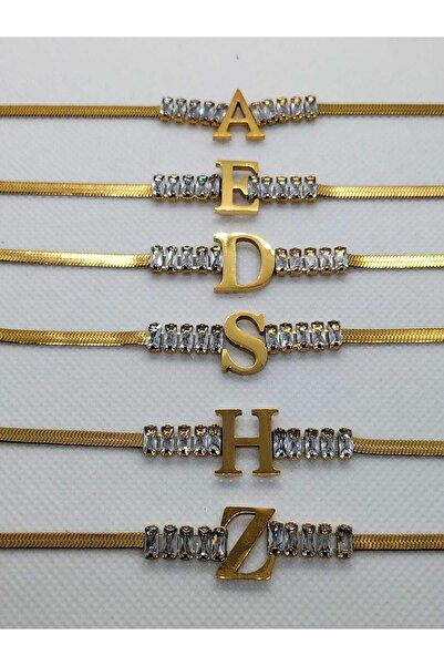 ZD JEWELRY Kadın Çelik Harfli Baget Taşlı İtalyan Zincir Bileklik