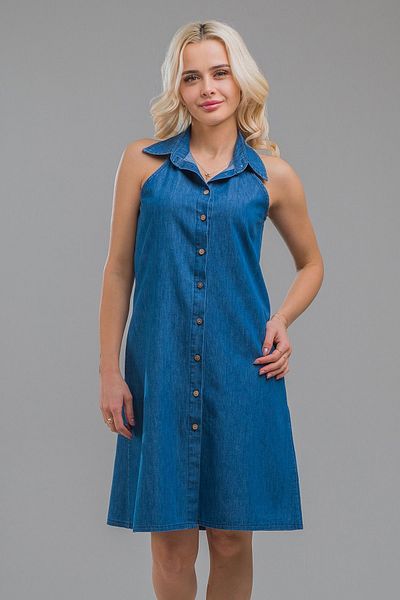 Bold & Young Rochie cămașă subțire din denim indigo, fără mâneci, cu buzunar