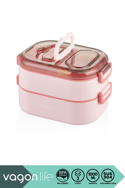 Vagonlife Bento 1000ml Lunchbox Yeni Koleksiyon Çift Katlı 3 Bölmeli Çelik Se...