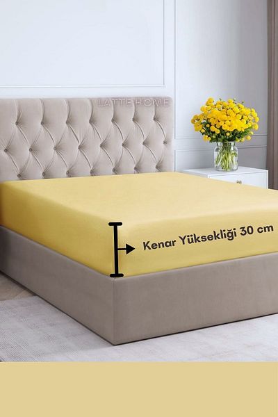 LATTE TEKSTİL Yellow Colored - 100% Cotton Combed, Elastic Ajuste, Single/Double/King Size Sheet
