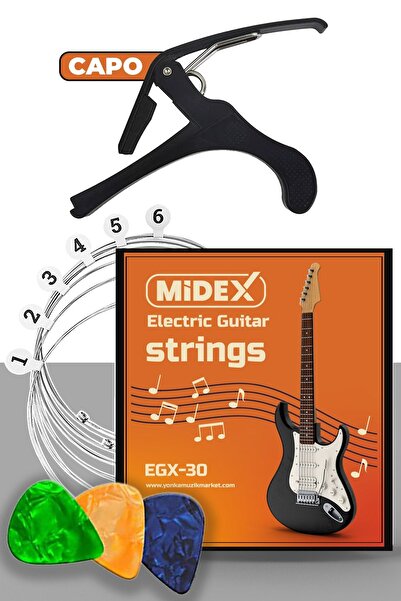 Lastvoice Egx-30c Electric Guitar String and Plectrums Set - Capo (CAPO) Included