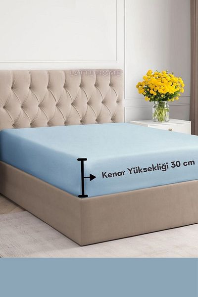 LATTE TEKSTİL Blue Colored Elastic 100% Cotton Bed Sheet - Single, Double, Oversize Size