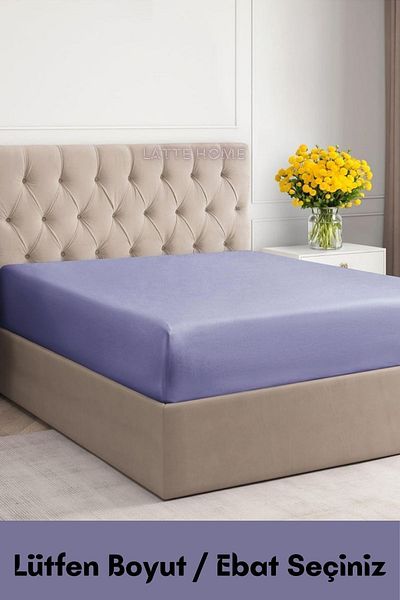 LATTE TEKSTİL Lilac Colored - 100% Cotton Combed, Elastic Sterling Silver Bedsheet, Single/Double/King Size