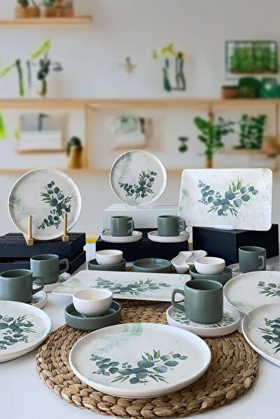 Keramika Eucalyptus Green Breakfast Set - 6 Person, 29 Pieces