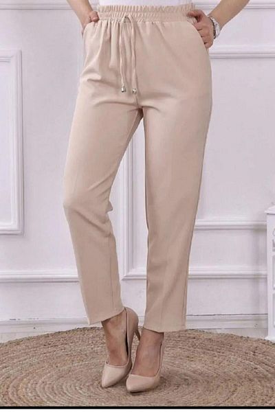 FEVİLLE Stone Color Women's Carrot Trousers - Elastic Waist Design