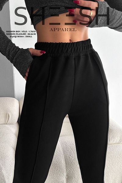 SHEESH APPAREL بنطلون رياضي مودال أسود عالي الخصر - بنطلون ناعم