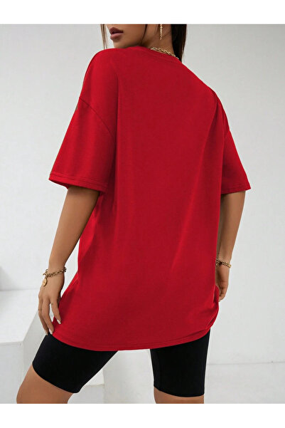 trendgar Unisex Red Oversize T-shirt - Side Heart Printed