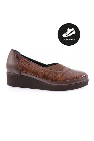 DGN Γυναικεία παπούτσια Comfort με χοντρή σόλα Γνήσιο δέρμα κροκόδειλου καφέ 2293221