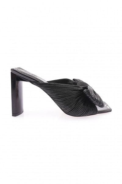 DGN 1306 Schwarze Hausschuhe mit Absatz und Schleife für Damen