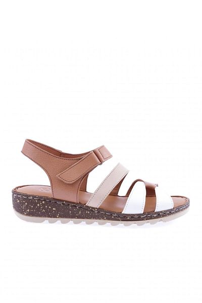 DGN Γυναικεία πέδιλα Sirali Strappy Velcro - Γνήσιο δέρμα, Tan Garni, 320-23 ετών