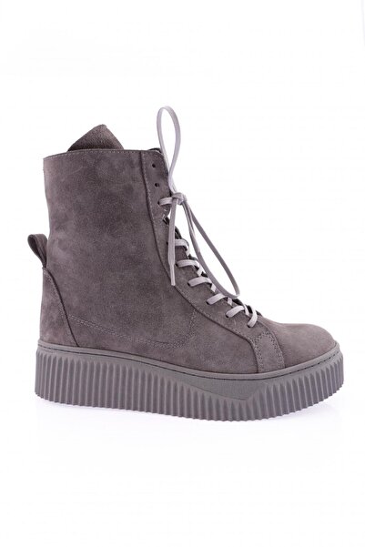 DGN Women's Thick Sole Lace up Boots Gray Suede Genuine Leather 4782678