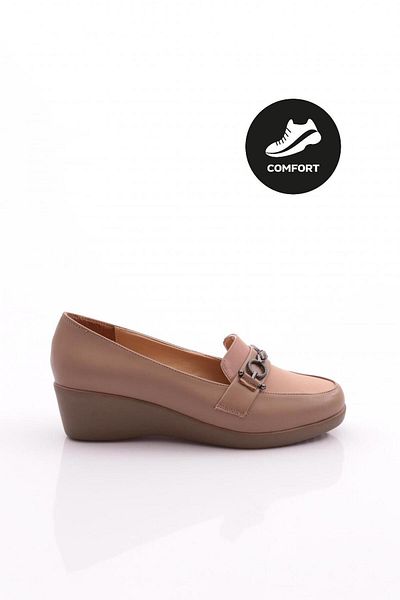 DGN Pantofi cu toc cu pană de damă cu accesorii metalice în față bej 341833648