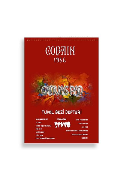 Bordosanat Cobain 1986 Canvas Notebook - 10 Sheets, 35x50cm, Acrylic and Oil Painting, 300GR GESSOLU Canvas Pad