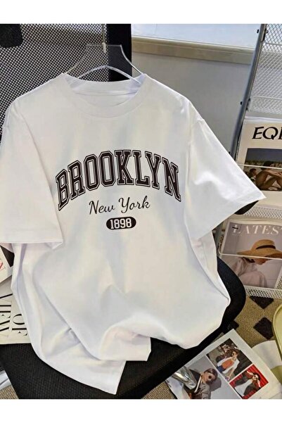 NoVibe Tricou unisex din bumbac cu mânecă scurtă cu imprimeu Brooklyn