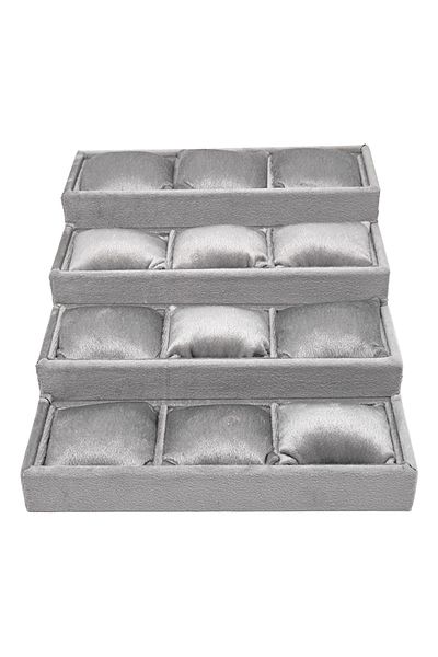 Jewelbox Smoked Suede Fabric 4 Layers 12 Pillows Watch and Jewelry Box - 36X26X12 cm