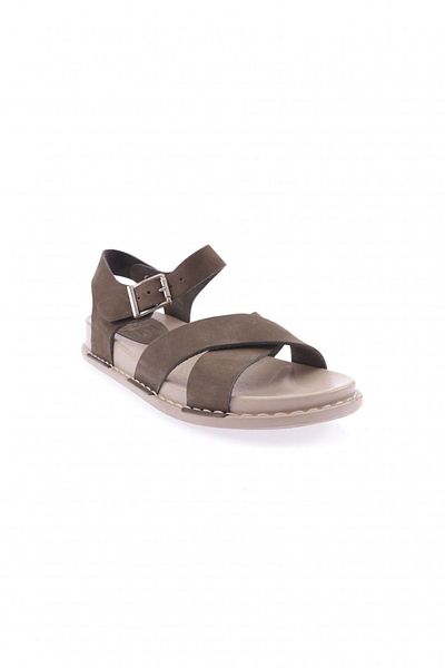 DGN P31-23y Damen-Sandalen aus echtem Leder in Khaki-Nubukleder mit überkreuzten Riemen