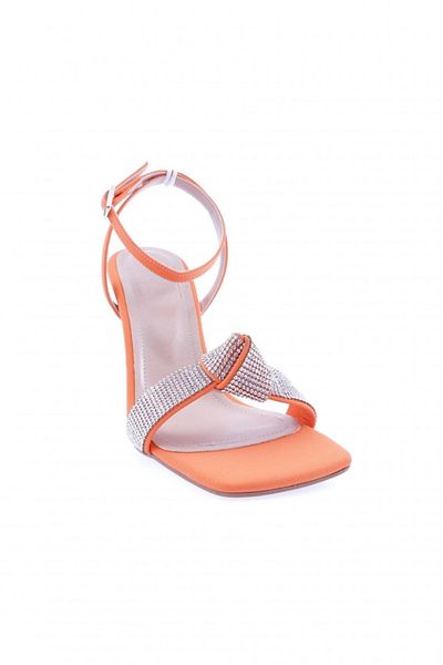 DGN 5162-23y Pantofi cu toc pentru femei, argintiu, piatră, satin portocaliu