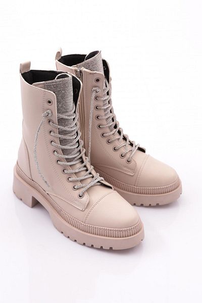 DGN Crystal Stone Ecru Women's Boots - Lace-Up, 211012921027