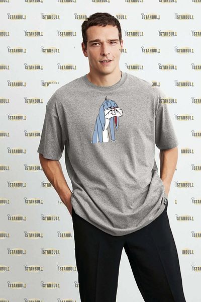 aynewmoda Sleeping Rabbit Printed Oversized T-Shirt