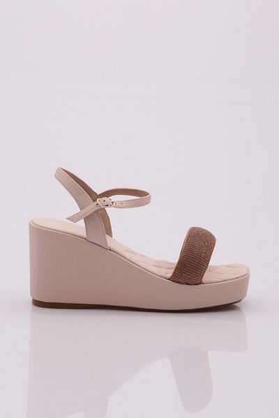 DGN Γυναικεία σανδάλια Beige Scuba 835 - Σόλα με σφήνα και στρας