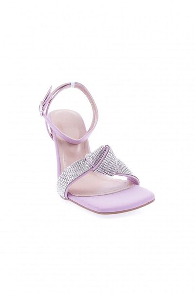 DGN 5162-23y Pantofi cu toc pentru femei, argintiu, piatră, satin liliac