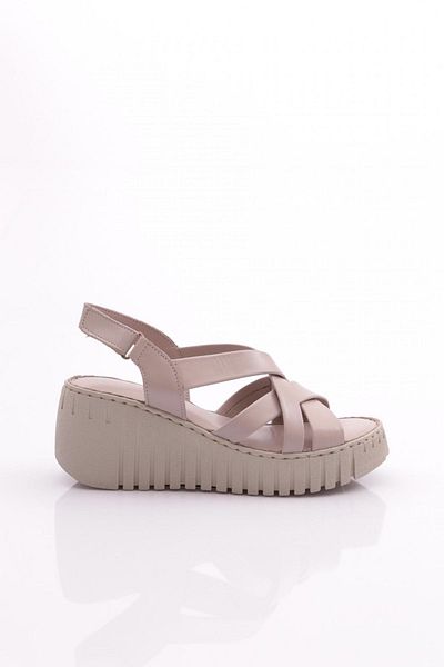 DGN 254 Women's Open Sandals - Striped, Genuine Leather, Silver Stone