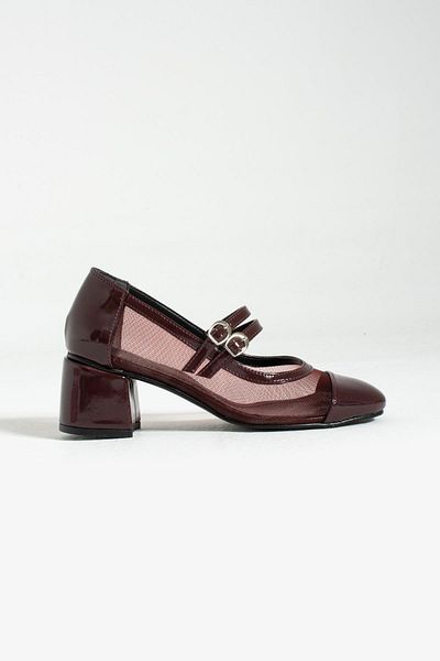 Gökçe Shoes Ibell Burgundy Belted Transparent Women's Heeled Shoes