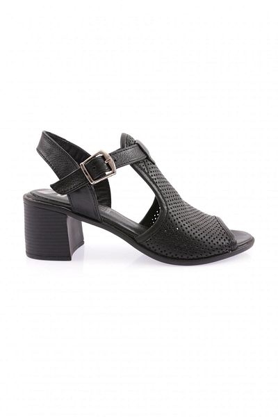 DGN 055 Sandale cu toc laser pentru femei, piele naturală, negru