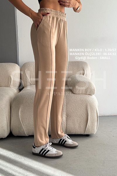 SHEESH APPAREL بنطال رياضي ذو ملمس ناعم من الجمل عالي الخصر
