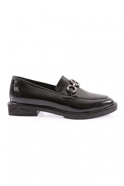 DGN Loafer negru încrețit - Pantofi de damă cu cataramă și piele 32721097