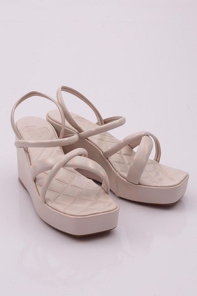 DGN Beige Damen Sandalen - Keilsohle und Kreuzriemen 810