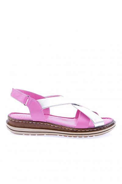 DGN 300-23y Sandale cu velcro cu bretele încrucișate pentru femei, piele naturală, argintiu fucsia
