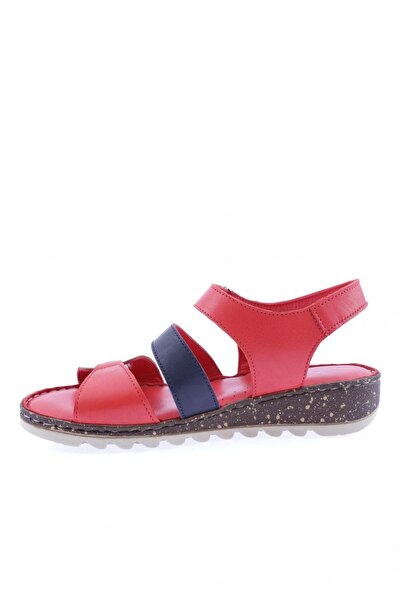DGN 320-23Y Women's Row Strap Velcro Sandals Genuine Leather Red Garni